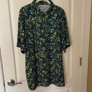 Under Armour Men's Playoff Polo Navy and Yellow Patterned Shirt